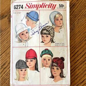 Vintage 1960s Simplicity 6274 Sewing Pattern Size 21 3/4" Set of Hats COMPLETE